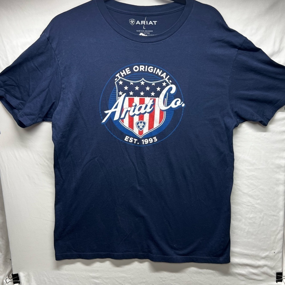 Ariat Short Sleeve T Shirt Men’s Size L‎ Navy Blue American Flag